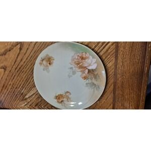 RS Germany Porcelain 8" Plate Pink Roses Floral Pattern Gold Trim Signed Handpai
